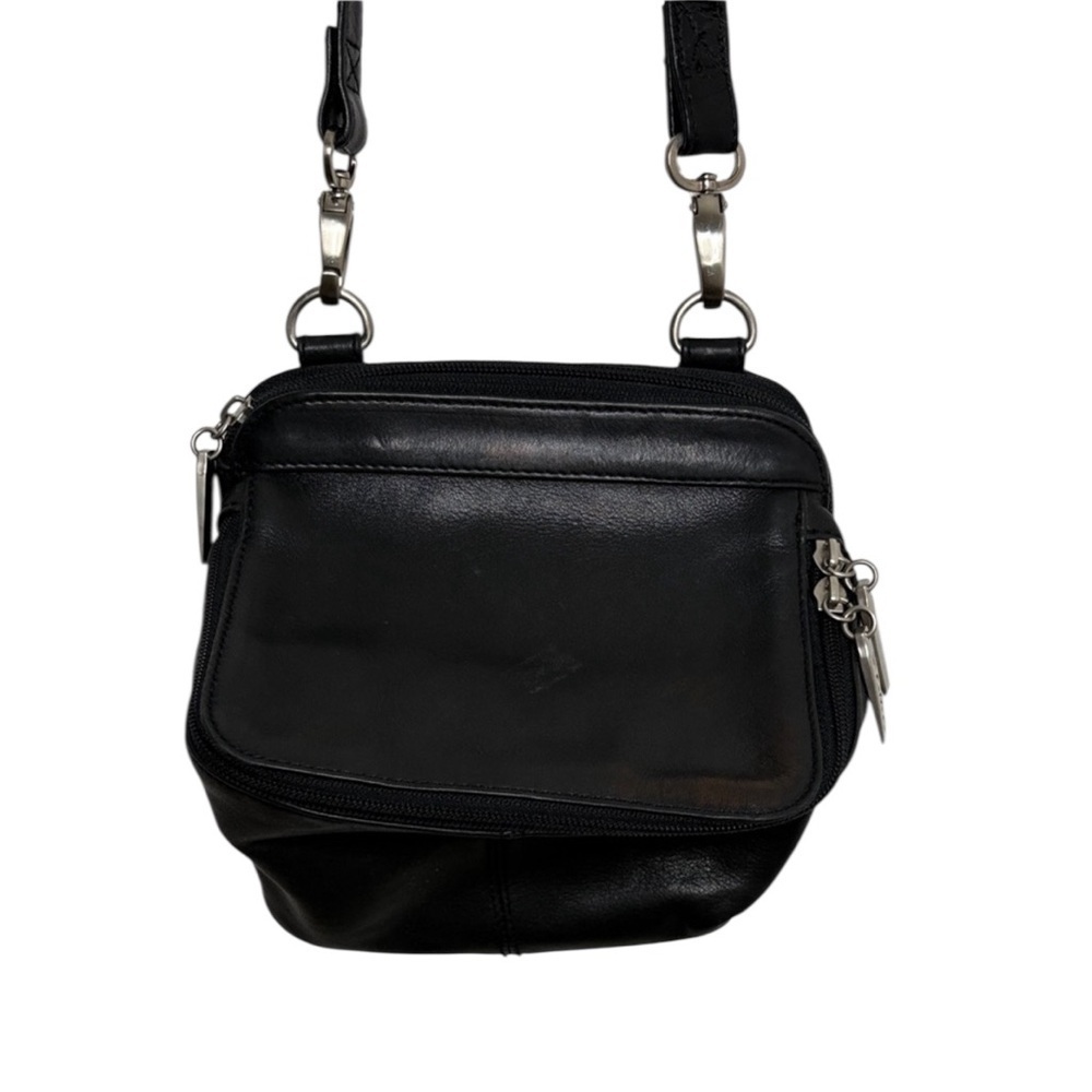 Hobo Black Leather Crossbody Zip Inner Wallet Bag BLEMISH